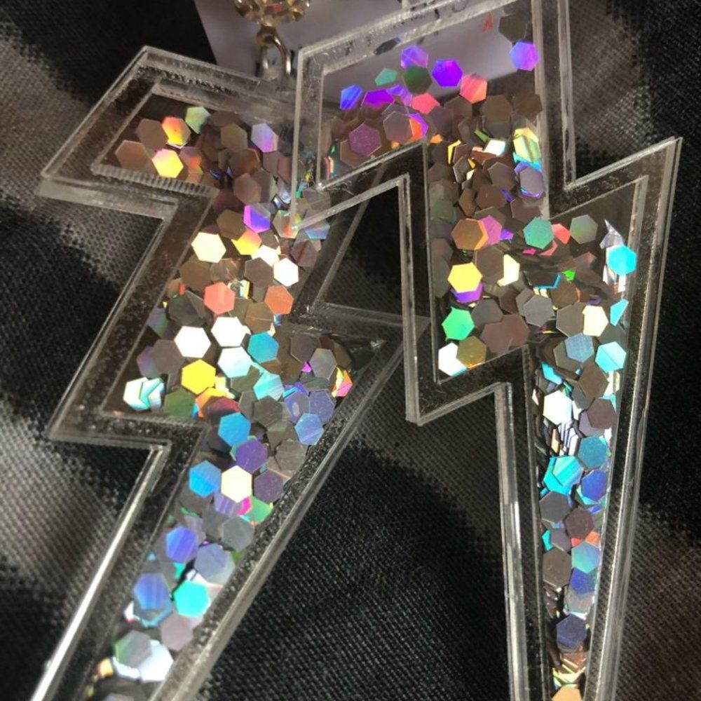 Acrylic Glitter Lightning Bolt Earrings, Kawaii Jewelry, 80s 90s Inspired - Picture 5 of 7